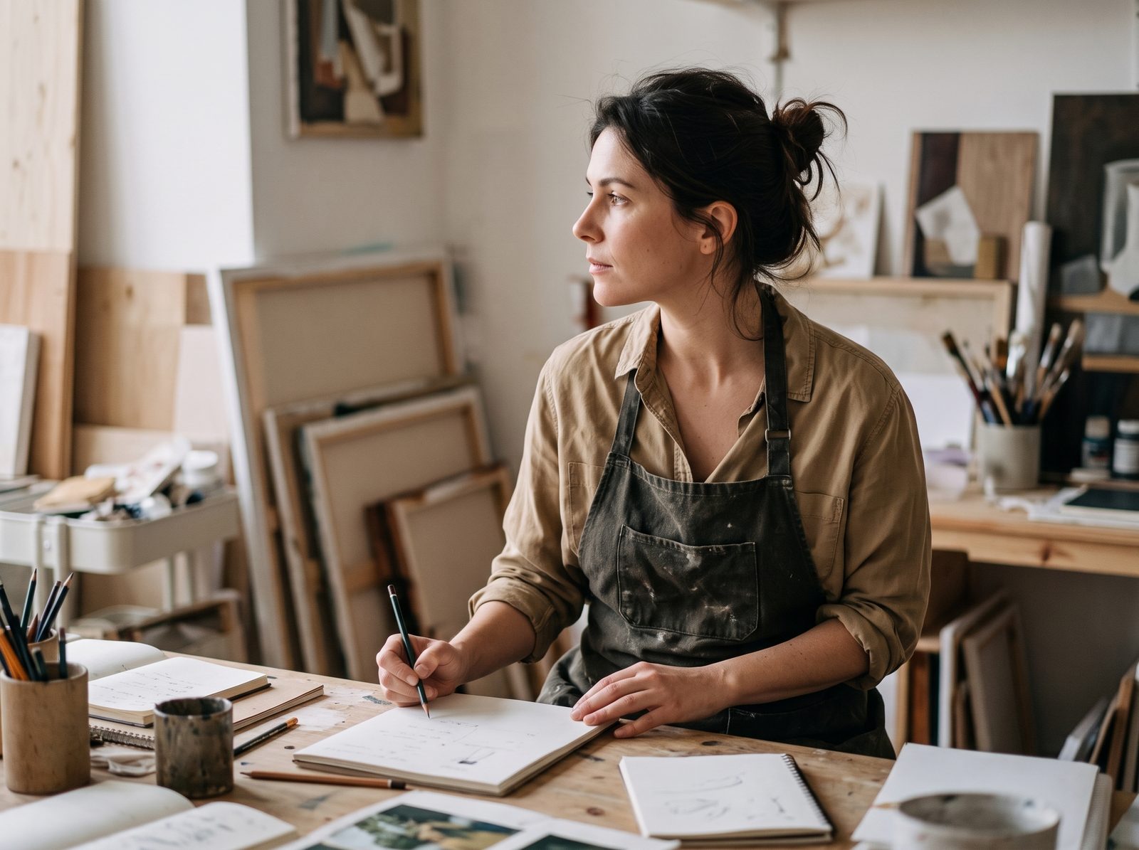 A maker working at her desk